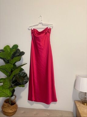 Strapless Satin Maxi Dress in Fuchsia - Elegant Evening Dress